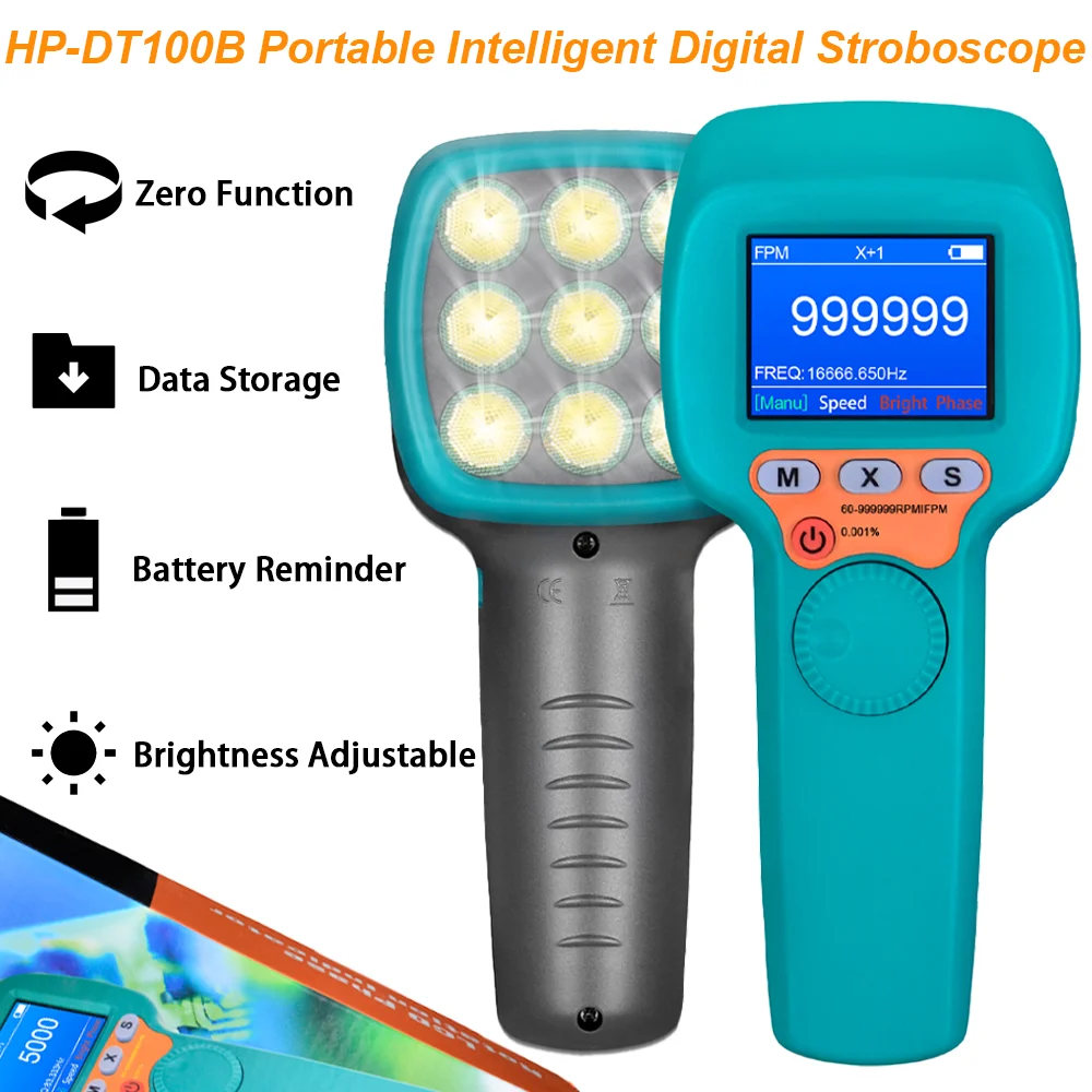 HP-DT100B Stroboscope Tachometer - High Precision Non-Contact Speed Measurement, Adjustable Flash Rate for Motors Fans Pumps