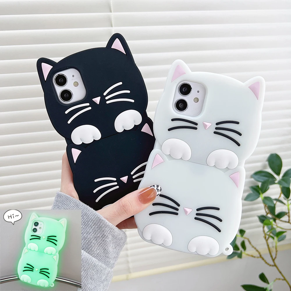 Cartoon Meow meow Cat Luminous Case For Samsung Galaxy A02 A03S A12 A13 A10S A31 A51 A71 A33 A52 J4 J6 Plus Soft Silicone Cover 