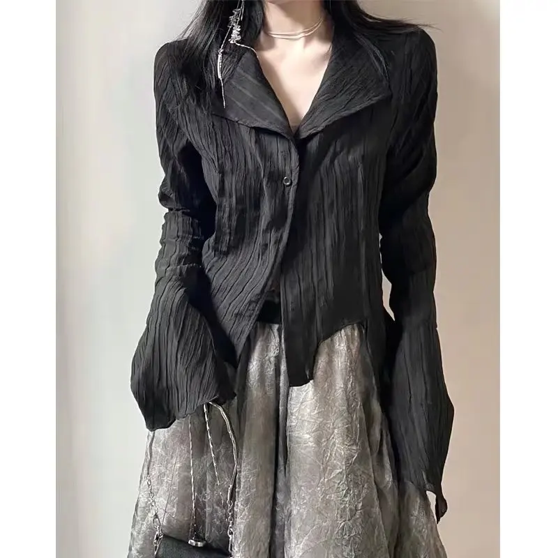 

Casual Bla Long Sve Women's irt Slimming Design Beautiful Top Trendy Faion Sweet Sle Polyester Fiber A280