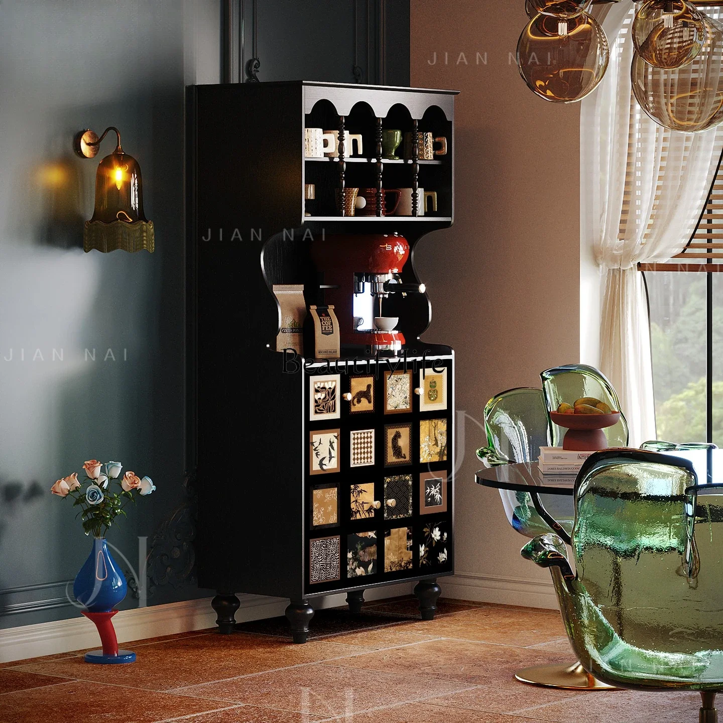 

0 French Retro Style Solid Wood Sideboard Storage Cabinet for Living Room