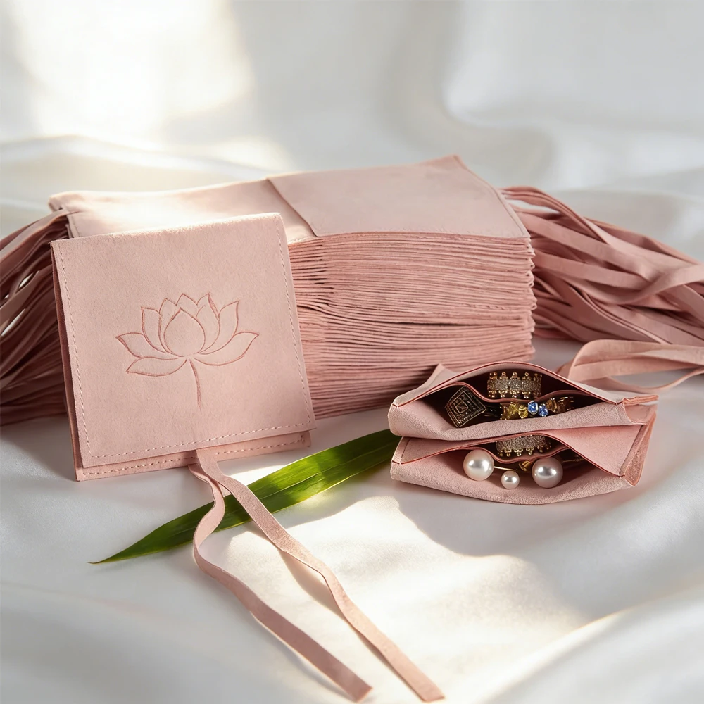 

50/100Pcs Custom Logo Microfiber Jewelry Pouch Envelope Luxury Gift Necklace Earrings Rings Bracelet Jewellery Bags With Divider