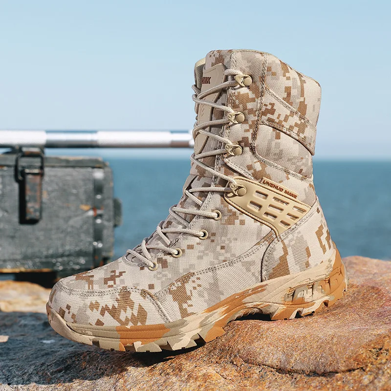 Botas masculinas de alta qualidade ao ar livre camuflagem caça homem bota de trekking antiderrapante botas impermeáveis homens botas senderismo hombre