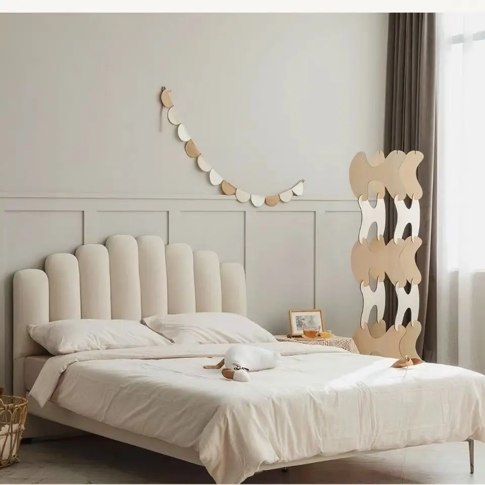European light luxury bed simple modern velvet bed Internet celebrity double master  American fabric bed American fabric