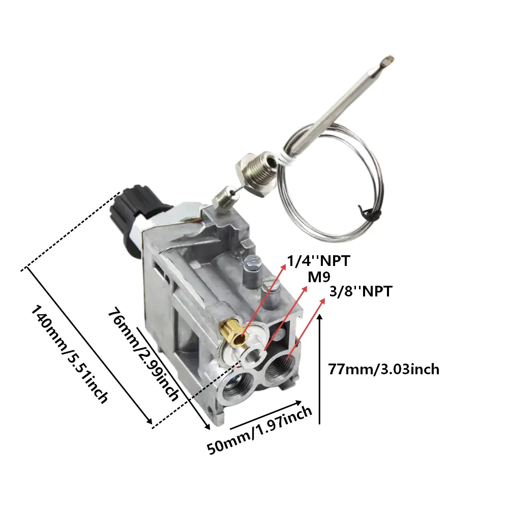 Sturdy Metal Gas Control Valve for 630 Gas Stoves 110 to 190 C Temperature Range With Dual NPT Interface 1/4 and 3/8 Inch