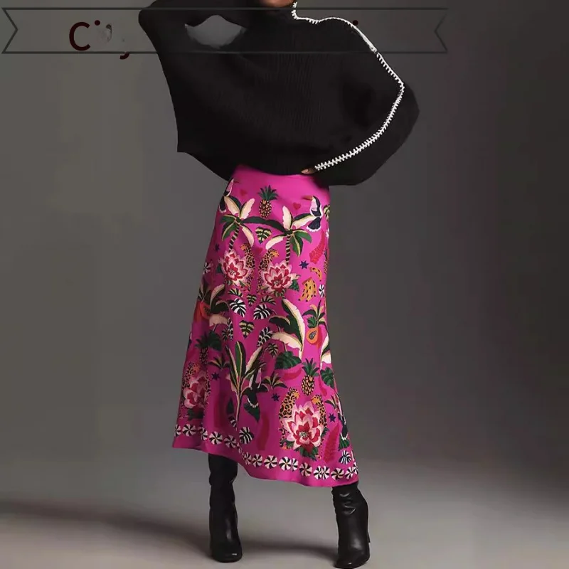 

Повседневная льняная юбка А-силуэта с тропическим принтом, свободного кроя, из полиэфирного волокна, для весны и лета, в уличном стиле