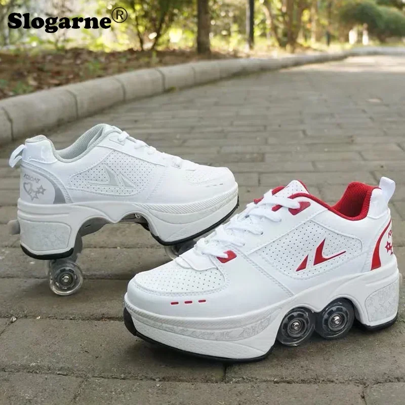 New Roller Skates Men Women Shoes with 4 Wheels Roller Sneakers Children Deformation Skate Shoes Girls Boys Unisex Sports Shoes