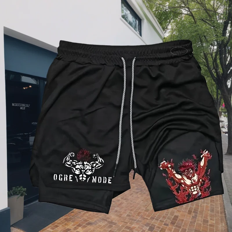 

Shorts Anime Print Sports Shorts Towel Stretch Double Layer Shorts M-3XL Short Tracksuit Pants Man 2-in-1 Performance Fitness