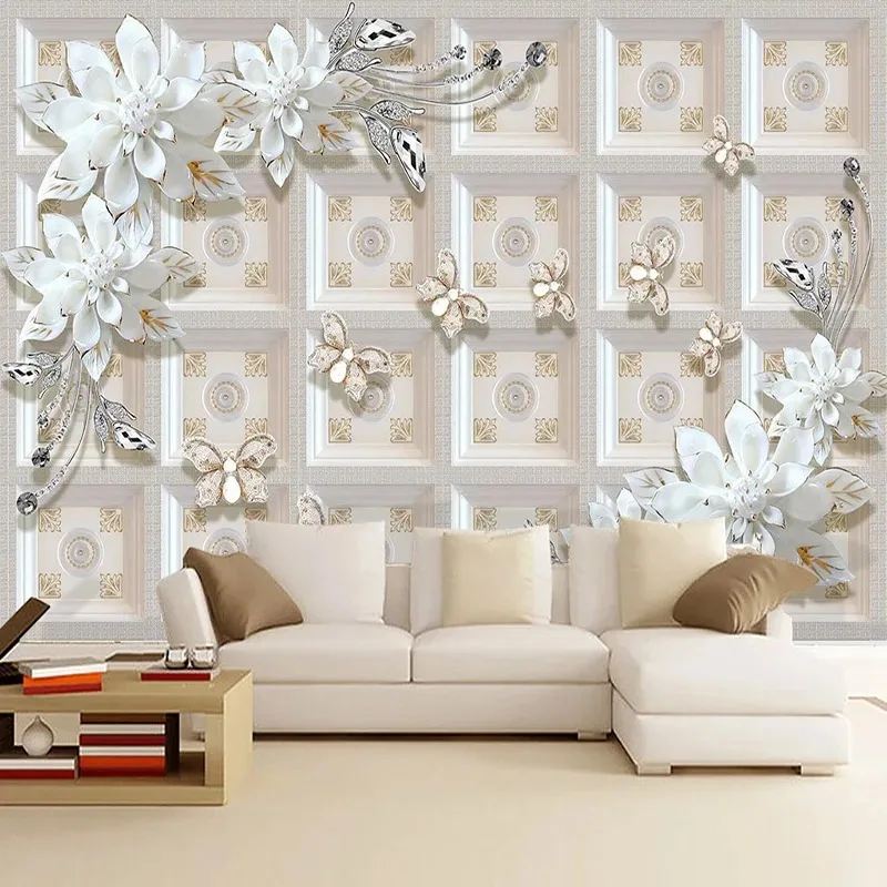 

Custom Flower Mural Wallpaper 3D Relief Jewelry Flower Wall Painting Living Room Bedroom Luxury Home Decor Fresco Papel Tapiz