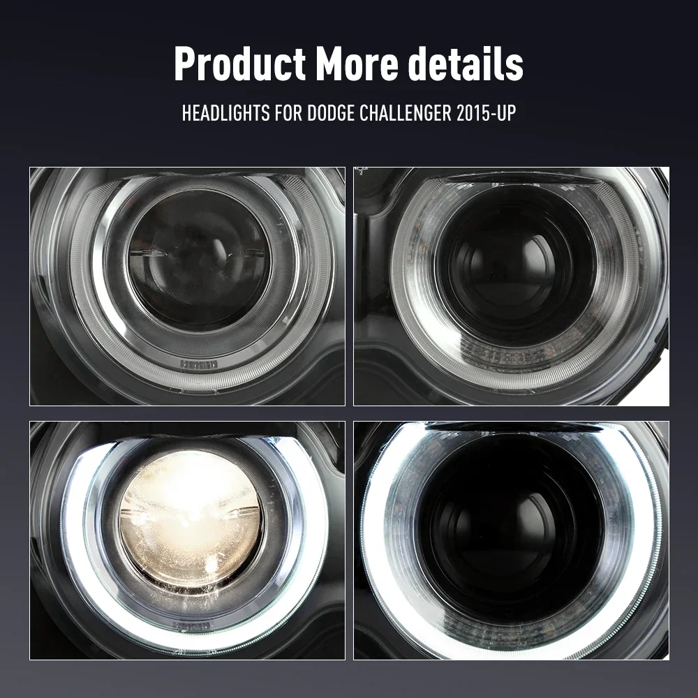 닷지 챌린저 2015-2022용 LED 자동차 헤드라이트 어셈블리, 자동차 스타일링 헤드 램프 DRL 튜닝 라이트 플러그 앤 플레이 LED 헤드라이트