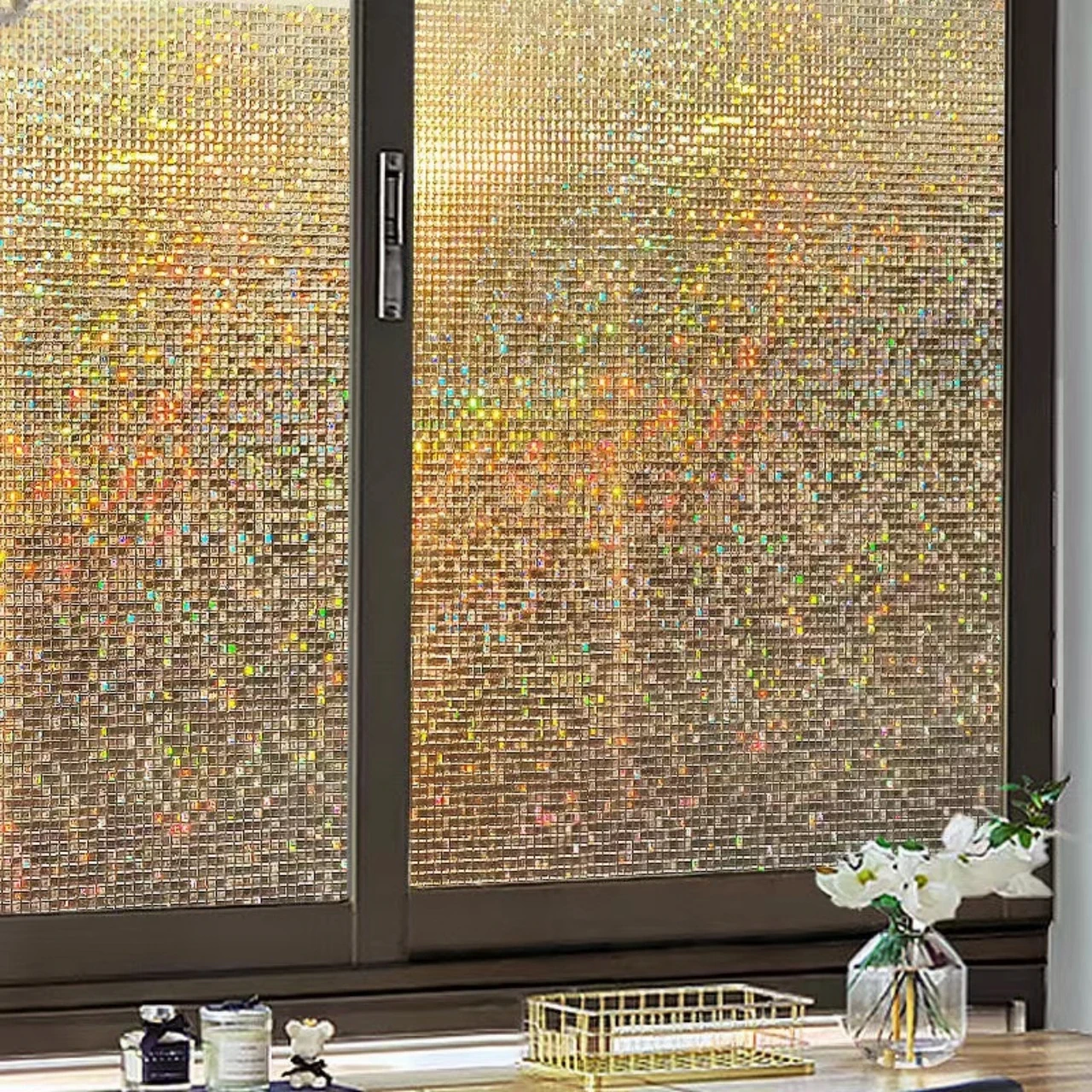 3D Laser Mosaic Glass Stickers, Window Privacy Glass Film, Electrostatic Adsorption Glass Window Film, Suitable for Kitchens, Bathrooms, Bedrooms,
