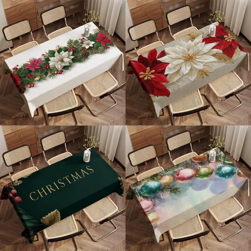 Christmas Floral Tablecloth Restaurant Kitchen Tablecloth Living Room Home Decoration Rectangular Party Decoration