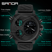 SANDA 2025 Nightlight Waterproof Tactics and Youth Dual Display Electronic Watch New Sports Watch for Male Students with 3002