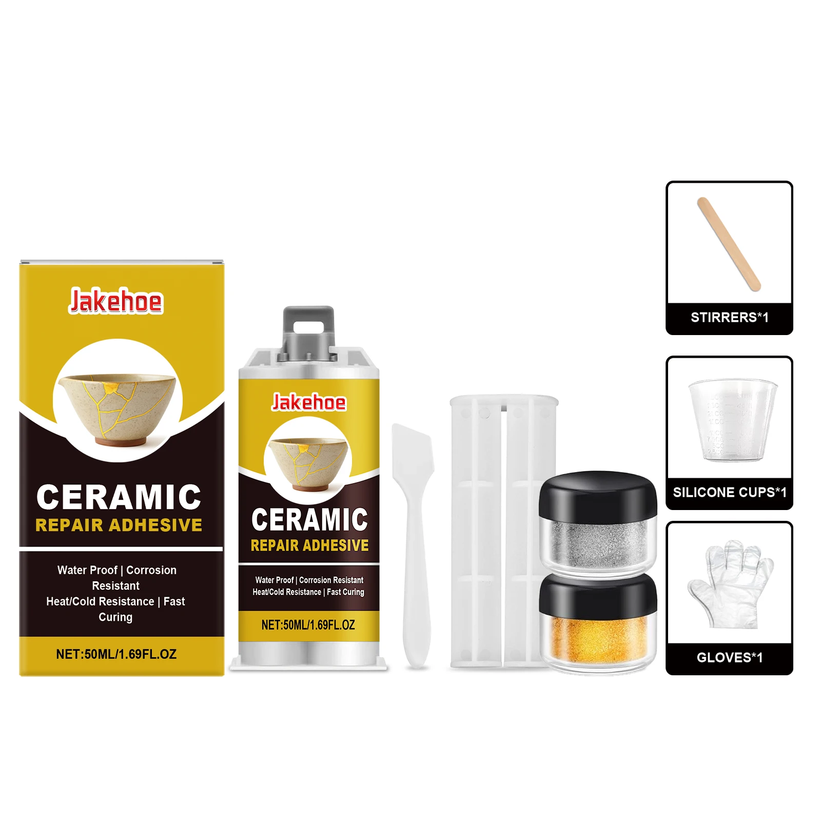 Ceramic Repair Kit Kintsugi Glue Deep Bonding for Broken Porcelain and Glass Cracks with Artistic Texture