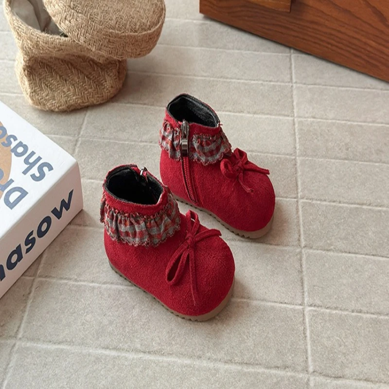 

Children Short Boots for Girls 2025 Autumn Winter New Fashion Korean Style Soft Bottom Anti-slippery Versatile Princess Shoes