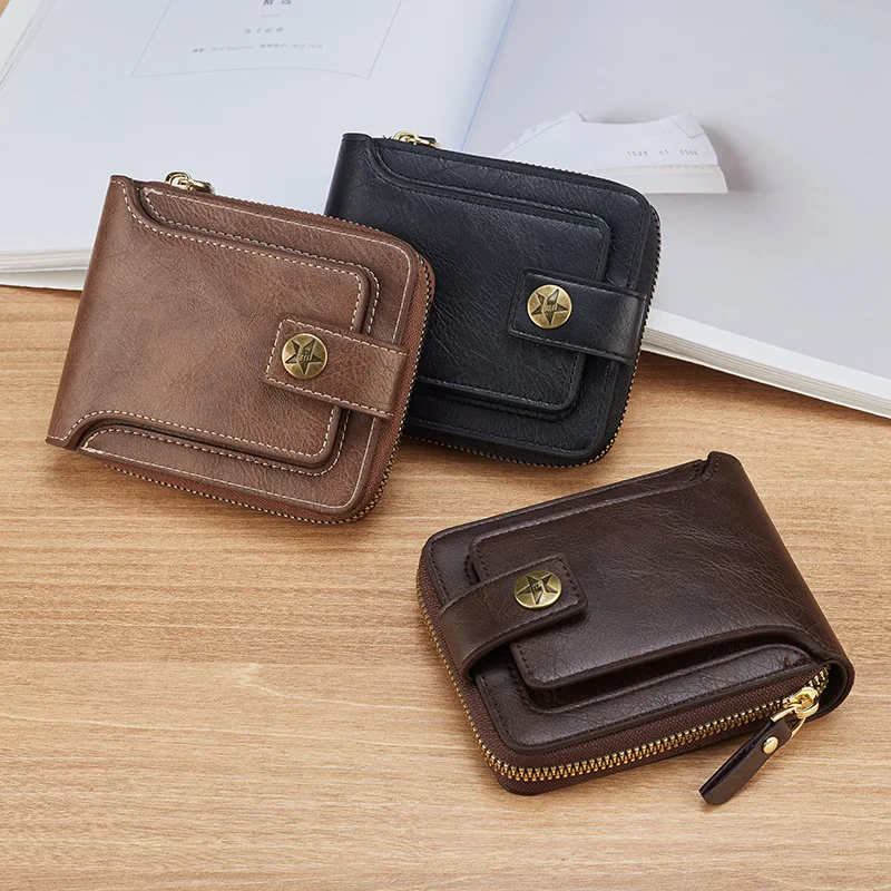 

Genuine Leather Small Men's Wallet Vintage Short Purse Men Hasp Zipper Clutch Solid Coin Purse Card Holder Porte Monnaie Homme