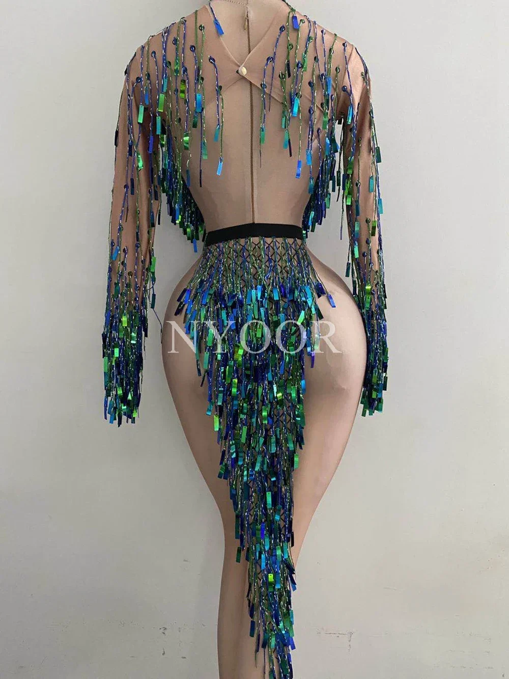 Flashing Silver Sequins Fringe Split Dress Women Nightclub Dance Costume Performance Stage Show Clothes Birthday Rave Outfit