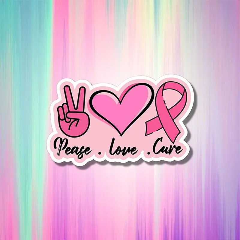 

Pea Love Pink Heart Peace Sign Ribbon Vinyl Sticker, Waterproof Decorative Decal for Car, Laptop, Helmet, Window & Skateboard