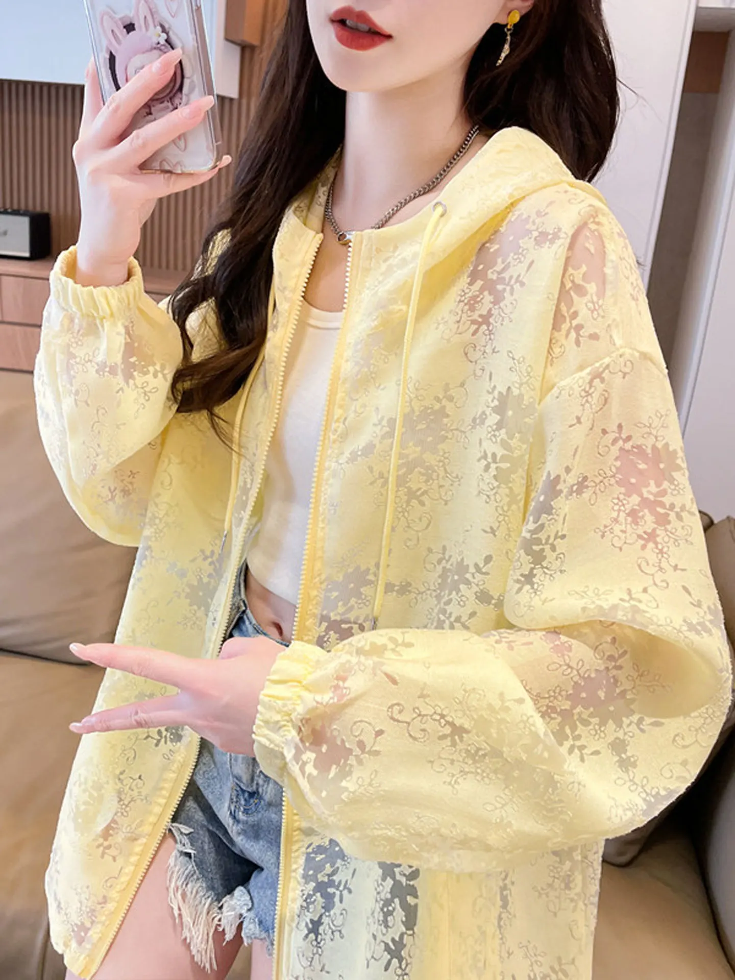 

Women's Breathable Ice Silk Sun Protection Outerwear Coat Summer Thin Loose Large Size Hooded Open Cardigan UV Protection Top