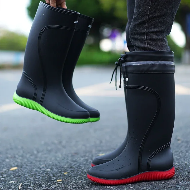 Men\'s Women\'s High-End Rain Boots Closed Rainproof and Waterproof Short and Mid.Calf Length Non-Slip Drawstring Rubber Boots