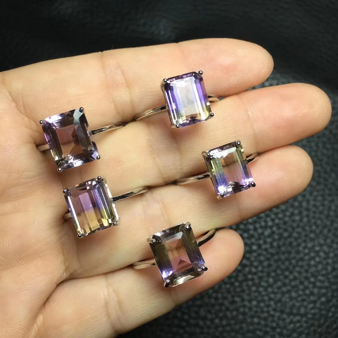 

1 Pc Fengbaowu Natural Amethyst Citrine Ametrine Square Ring 925 Sterling Silver Crystal Healing Stone Fashion Jewelry Gift