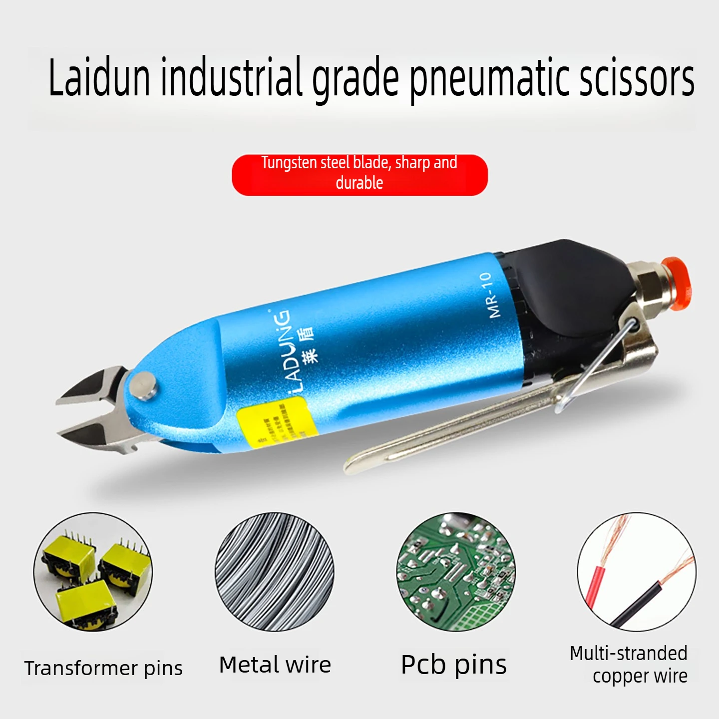 

LADUNG MR-10 Series Hand-operated Pneumatic Scissors, Tungsten Carbide Knives S4, cutting metal, iron, copper, steel, and wire.