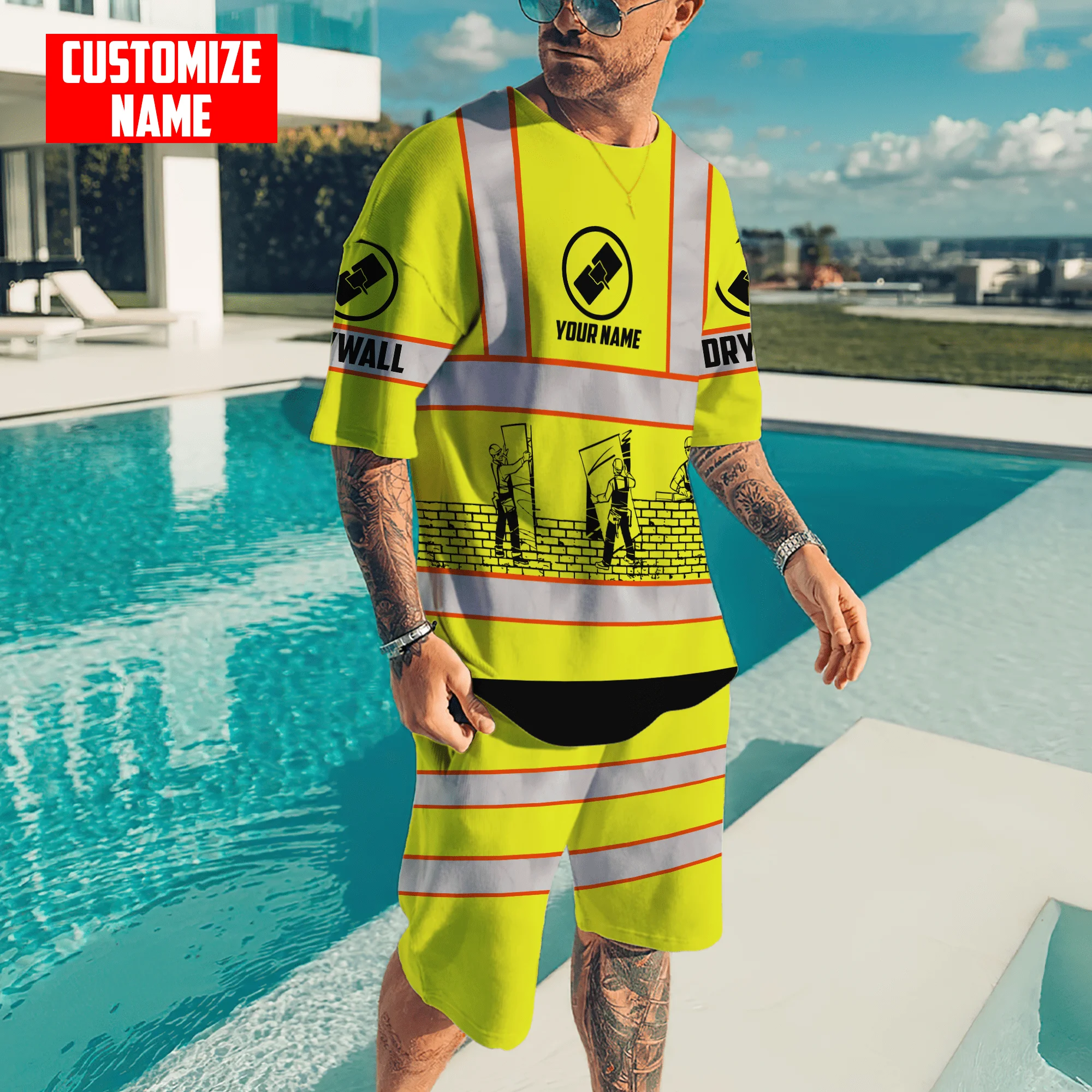 T-shirt et short pour homme, surdimensionné en 3D, streetwear, pour la plage, nom personnalisé