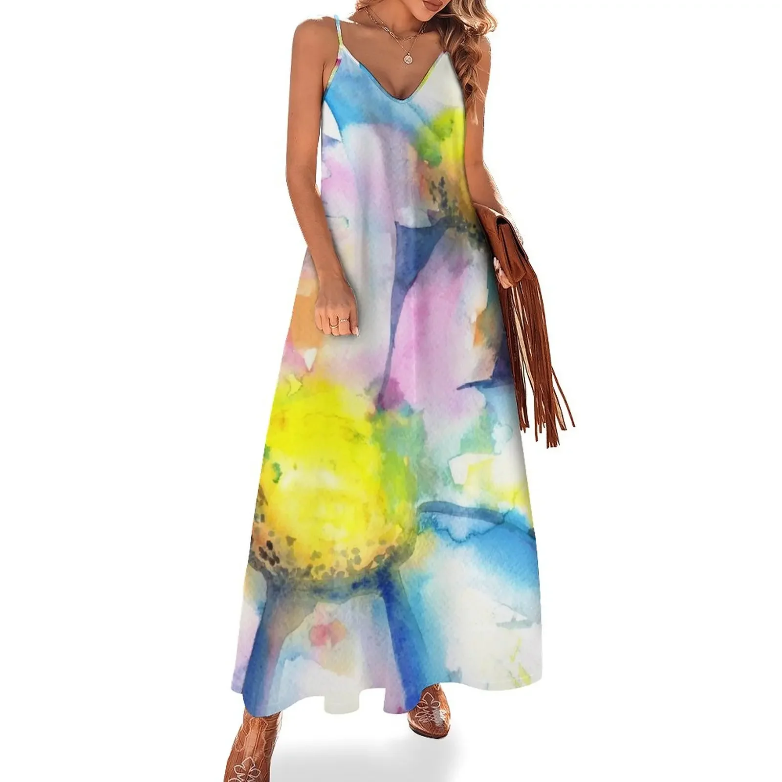 

Daisies in watercolors - painting Sleeveless Dress elegant chic wedding evening dresses women dress