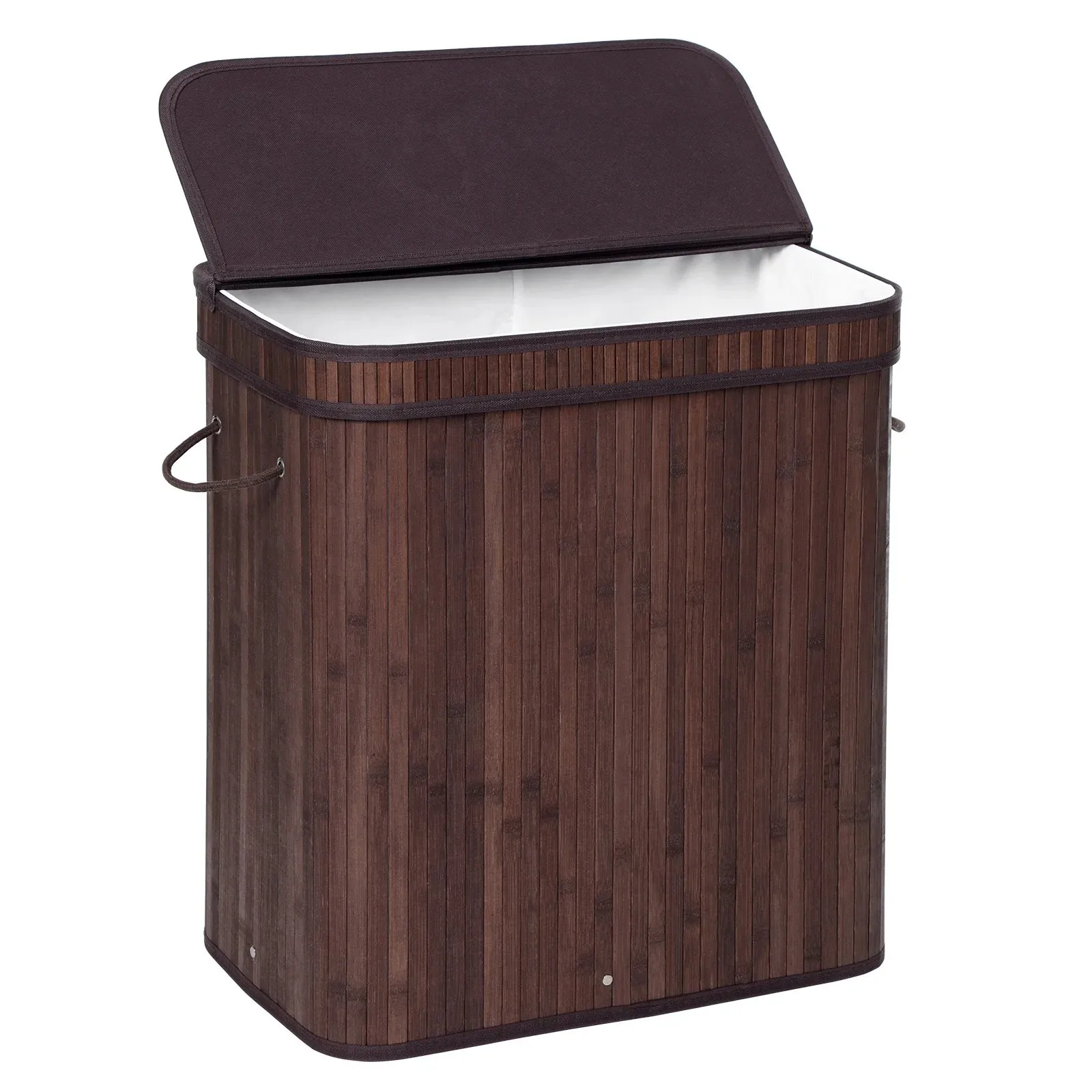 

100L Large Bamboo Laundry Hamper, Clothes Storage Organiser Bag with Lid Brown