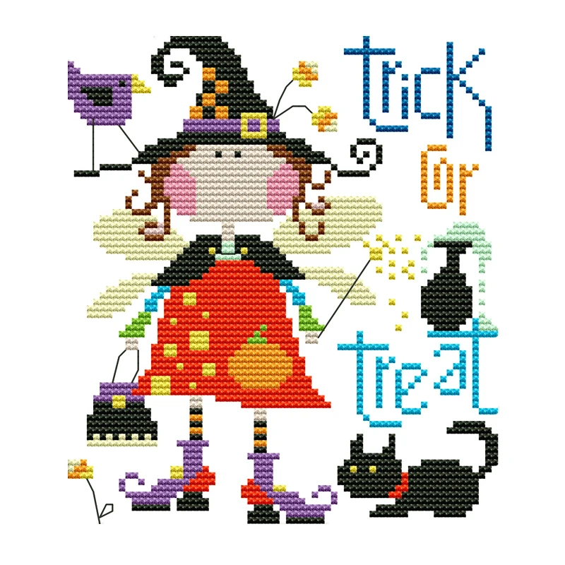 Joy Sunday Halloween elf 11CT 14CT Print Cross Stitch Kits Festival Stamped Cross Stitch Kits Asian Woman Cross Stitch Kit