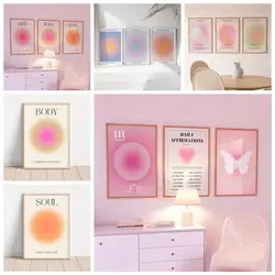 Pink Aura Affirmation Trust Graident Retro Spiritual Angel Numbers Wall Art Canvas Painting Posters For Living Room Home Decor