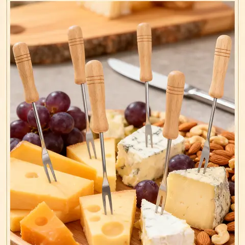 초콜릿 퐁듀 치즈 핫팟 과일 아이스크림 다기능 주방 도구 나무 손잡이 스테인레스 스틸 6개 세트