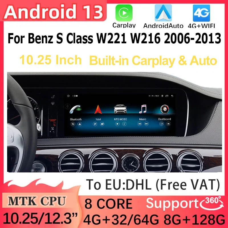 

10.25" Android13 For Benz S W221 W216 2005-2013 GPS Navigation Video Radio Stereo Multimedia Player WIFI IPS Touch Screen