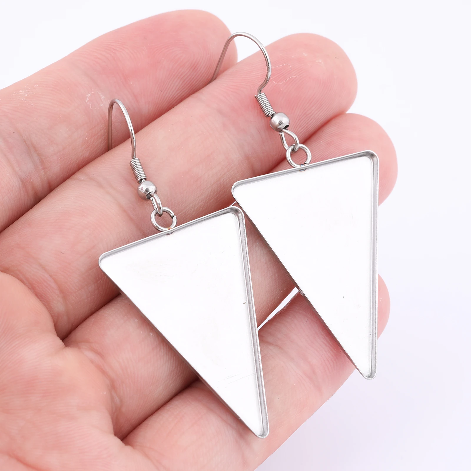 10pcs Stainless Steel 23x33mm Triangle Cabochon Earring Base Settings diy ear hooks materials for jewelry making supplies