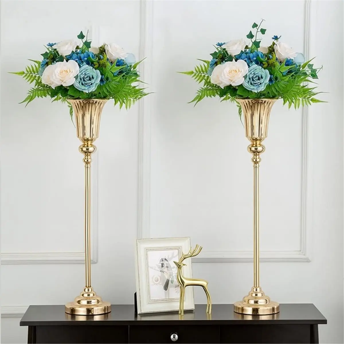 HAPPYDAY~ Elegant Metal Flower Vase for Home Decor, Tabletop Artificial Flower Arrangement