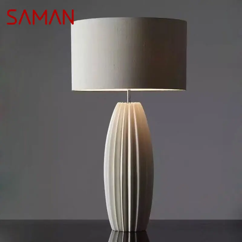 SAMAN Modern Ceramic Dimming Table Lamp LED Creative Nordic Bouffancy Desk Light Decor for Home Living Room Bedroom