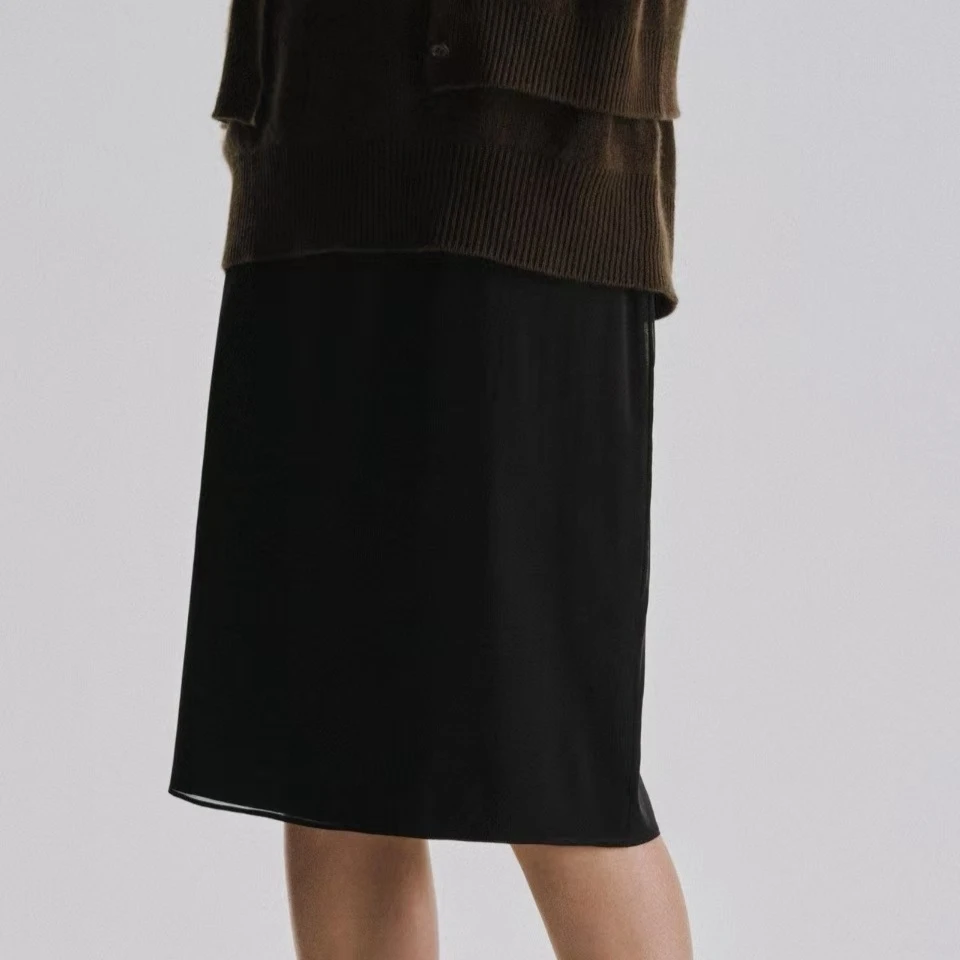 Classic Black and White Silk Skirt for Women