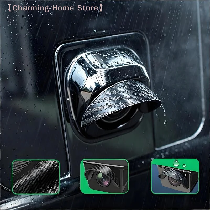 【M】1/2/4Pcs Carbon Fiber Car Backup Camera Rain Cover, Self Adhesive Waterproof Anti-Glare Sun Visor Parking