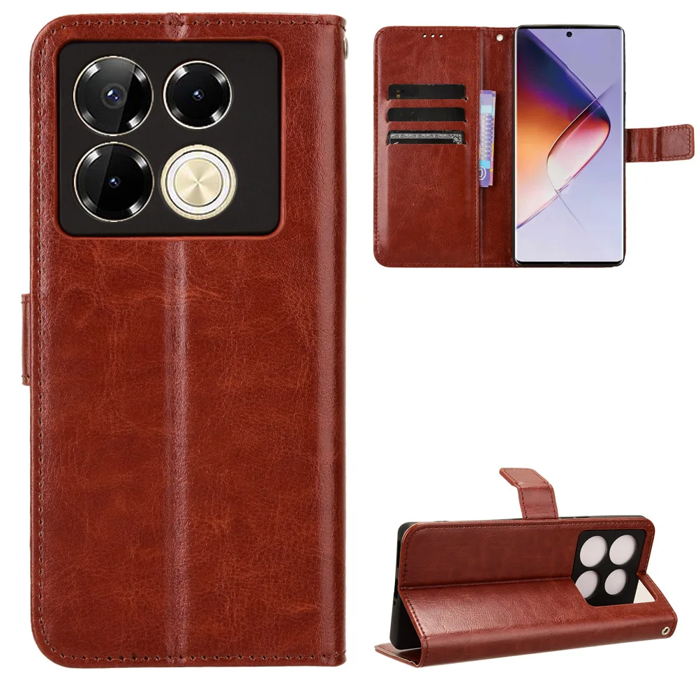 For Infinix Note 40 Pro 4G Case PU Leather Flip Wallet Cover for Note40 Pro 4G, X6850 Magnetic Stand Cover Lanyard Phone Bag