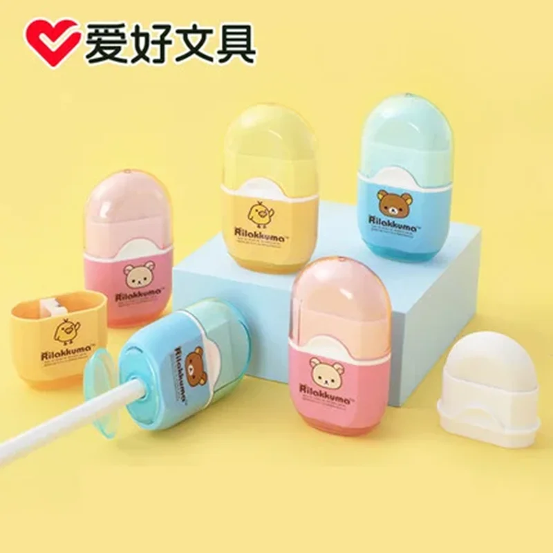 3 pz AIHAO 69501 multifunzionale Kawaii Rilakkuma singolo foro temperamatite e gomma cancelleria per ufficio materiale scolastico