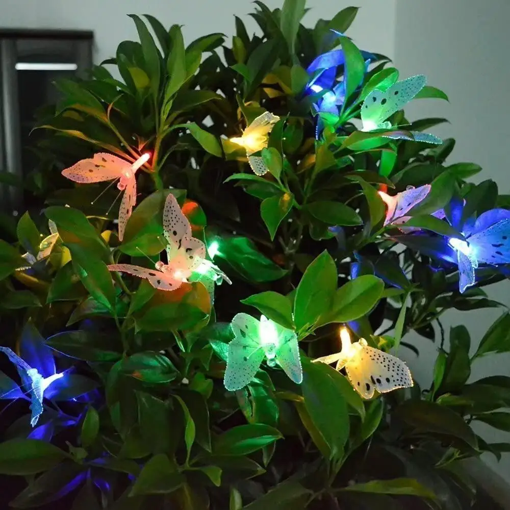 庭,芝生,パティオ,結婚式で使用するための,色とりどりの光と蝶の形をした12のLEDストリングライト。