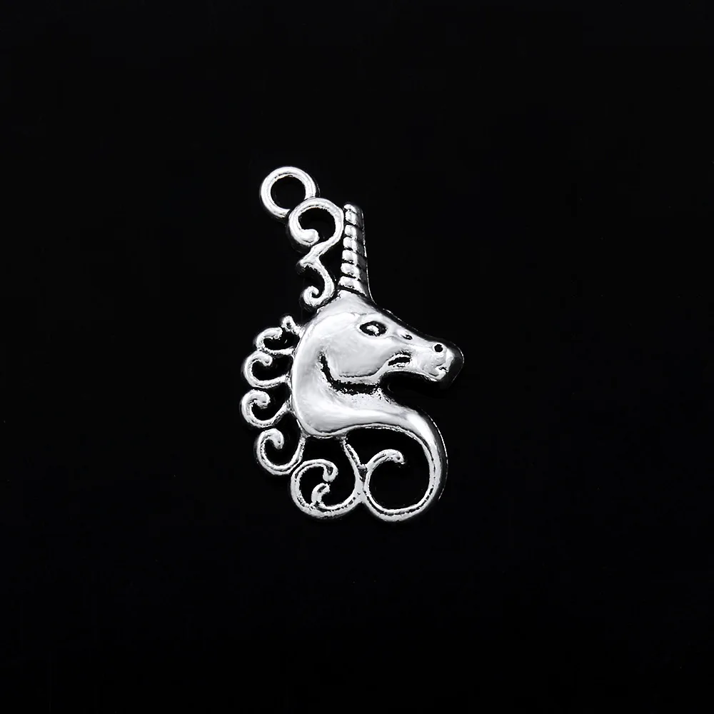 15Pcs  Charms Horse Unicorn Head 27x16mm Antique Silver Color Plated Pendants Making DIY Handmade Tibetan Silver Color Jewelry