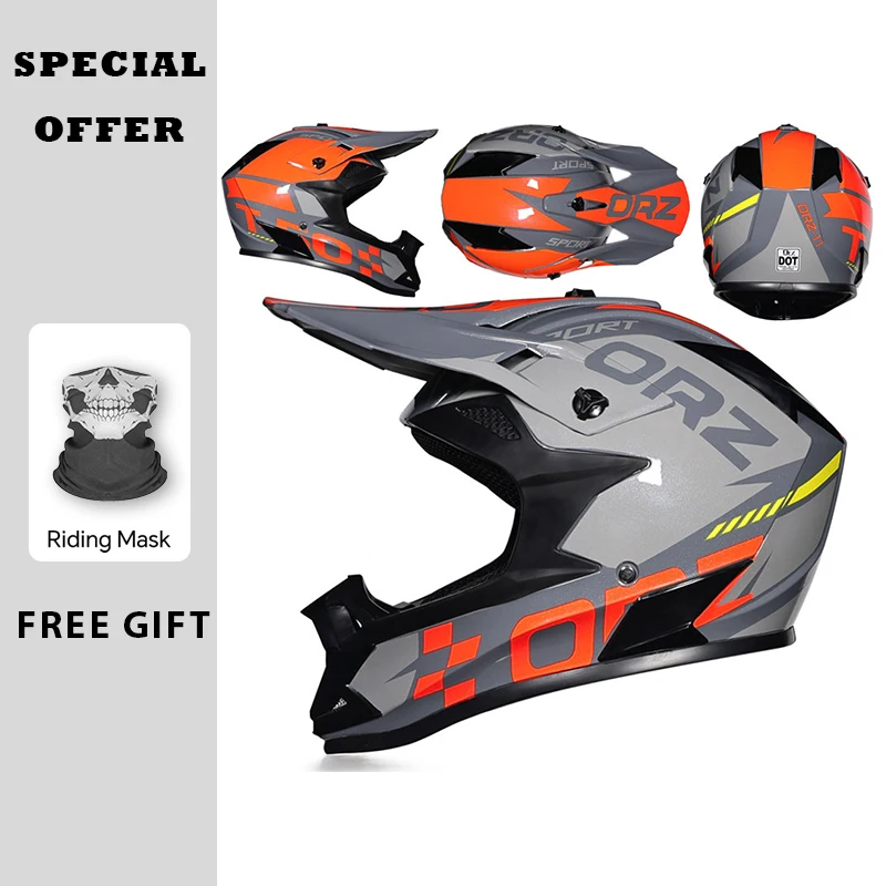 ORZ Off-road Motorcycle Helmet for Men Women Adults DOT Certified Downhill Full Face Helmet Dirt Bike Off Road Racing Helm