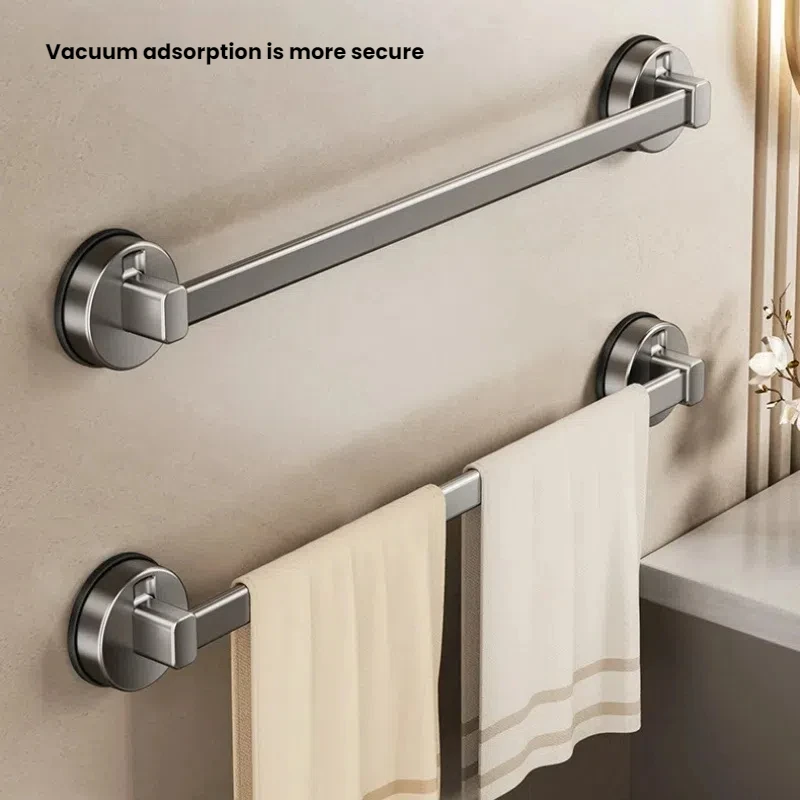 AILIHU Bathroom Suction Cup Towel Rack Non-perforated Storage Rack Wall-mounted Single-rod Bath Towel Storage Rack
