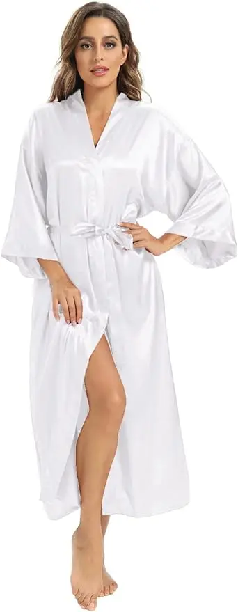 Solid Satin Night Robe Elegant Long Sleeve V Neck Pajamas With Belt Sexy Women Sleepwear