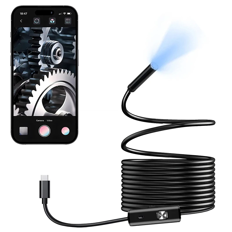 

Mini Lens Endoscope Camera Flexible For iPhone iPad IOS Android Type-c LED Light IP67 Borescope Industry Inspection Camera 7.0mm