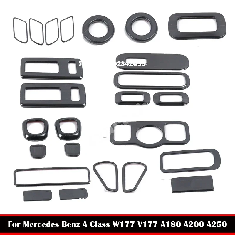 For Mercedes Benz A Class W177 V177 A180 A200 A250 2022 Black Titanium Wire Drawing Interior Accessories Headlight Swtich Cover