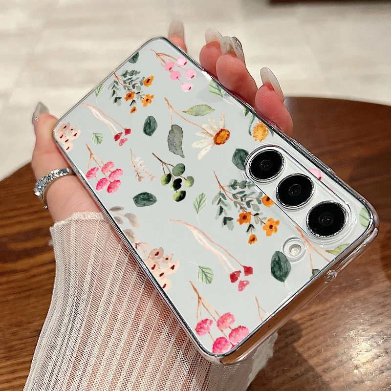 Flower Case For Samsung Galaxy S24 S23 Ultra S22 S21 S20 FE A34 A14 A52 A53 A54 A15 A25 A35 A55 5G Slim Clear PC Back Hard Cover