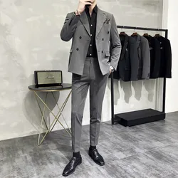 6 Buttons Men Suits Double Breasted Slim Fit Jacket Blazer Only Business Formal Costume Homme Black Striped Latest DesignFashion