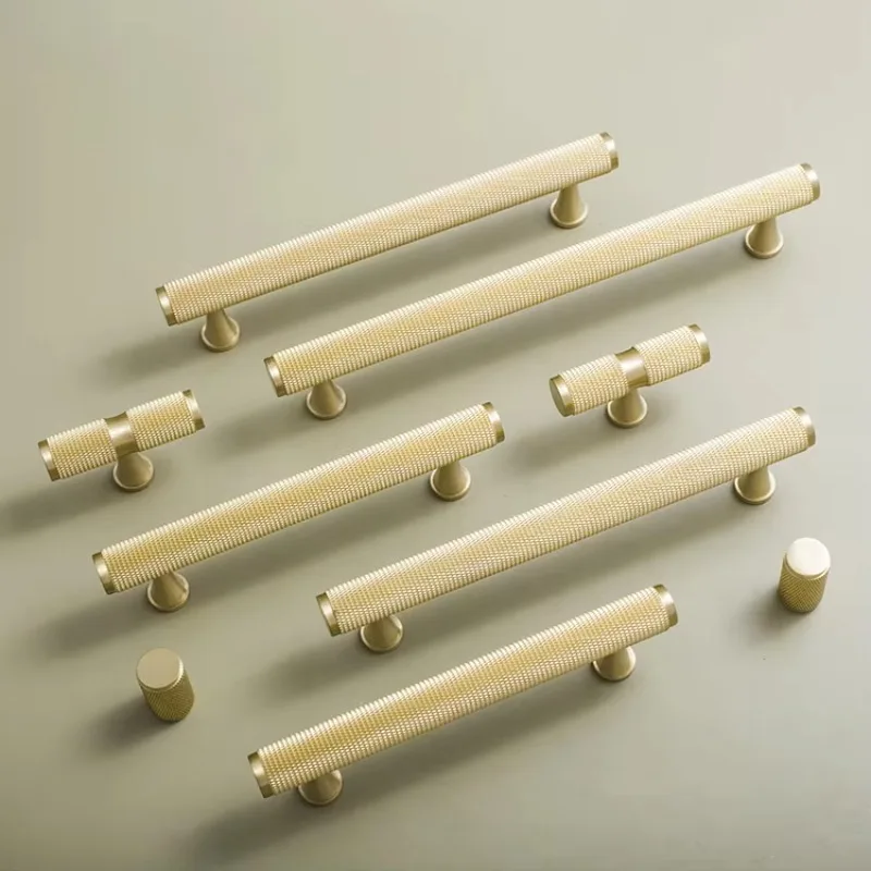 Light Luxury Brass Knurled Clothes Cabinet Furniture Door Small Handle Pure Brass Long  Handles for Cabinets and Drawers