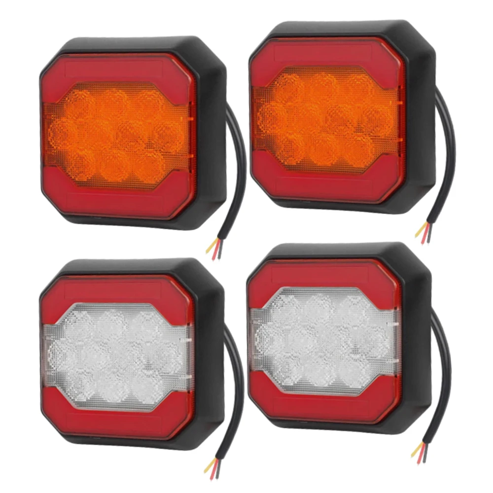 

2pcs Square LED 12V-24V Tail Light Turn Signal Indicator Reverse Brake Stop Rear Lamp for Pickup 4x4 Bus Trailer Truck Van